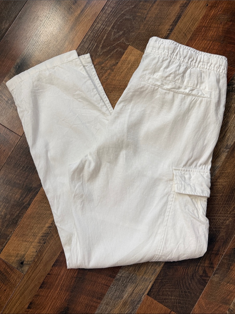 NWT H&M Linen Blend Cargo Pants Cream White Drawstring Men’s Medium